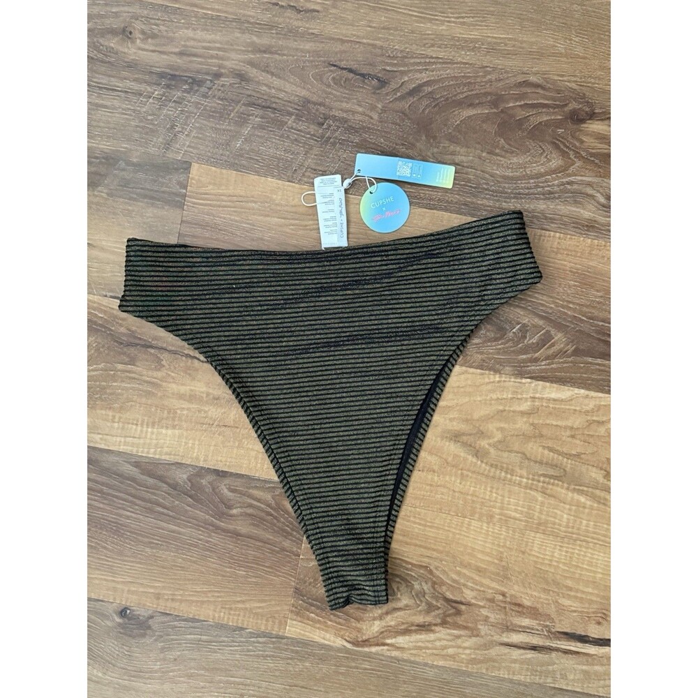 Cupshe X Tabria Majors Swim Bottom Womens 1X Black Gold Bikini Plus High Leg NWT